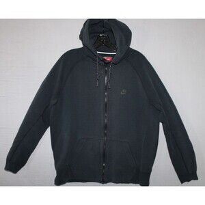 Nike Fleece Hoodie Mens Large Black Hooded Sweatshirt Jacket Full Zip Up *Read*